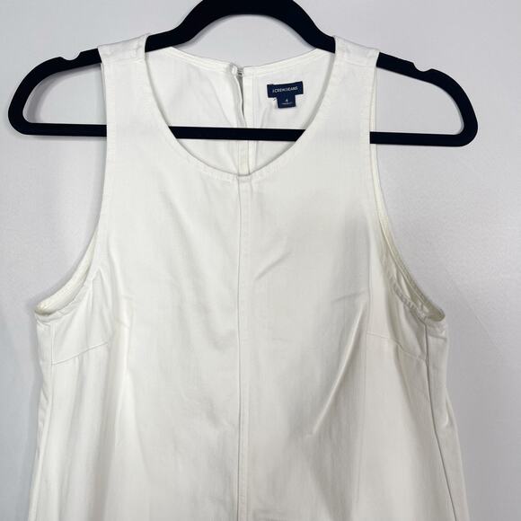 J Crew 4 White Denim Shift Dress Crew Neck Sleeveless Pockets Cotton Keyhole - Picture 3 of 13